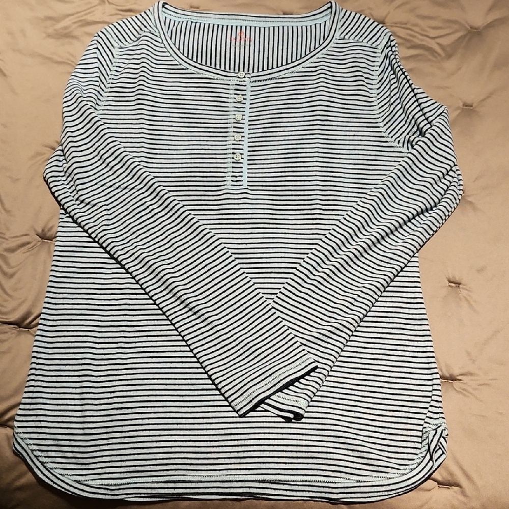 Talbots Striped Mint Green and Black  Women's Top Size L